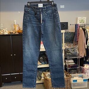 NWT Colovos Mid Rise Straight Leg Designer Jeans Medium Fade Dark Wash Sz 29 USA